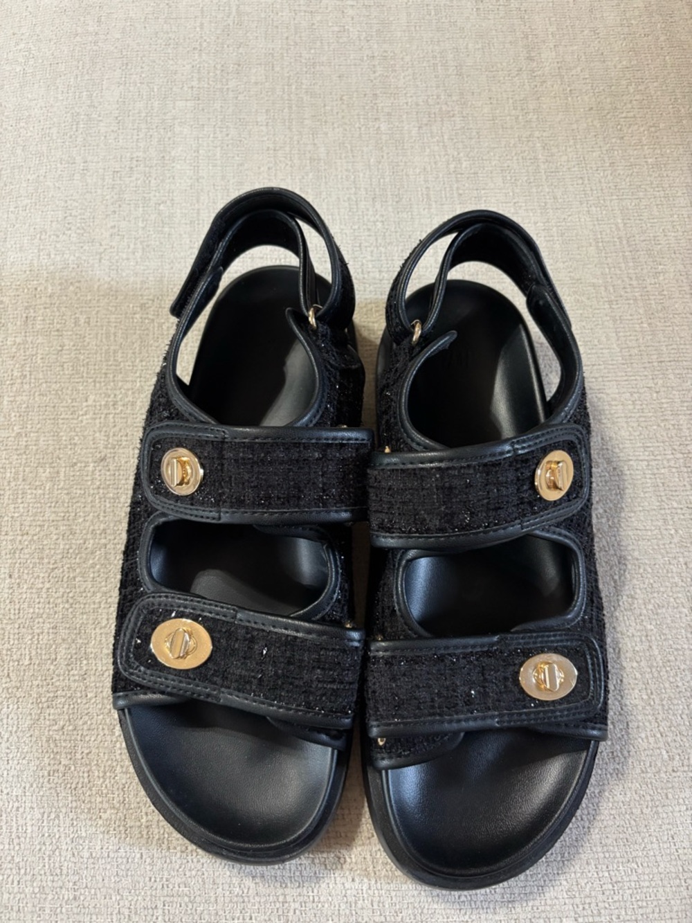 H&M Black Sandals with Gold-Tone Button Details